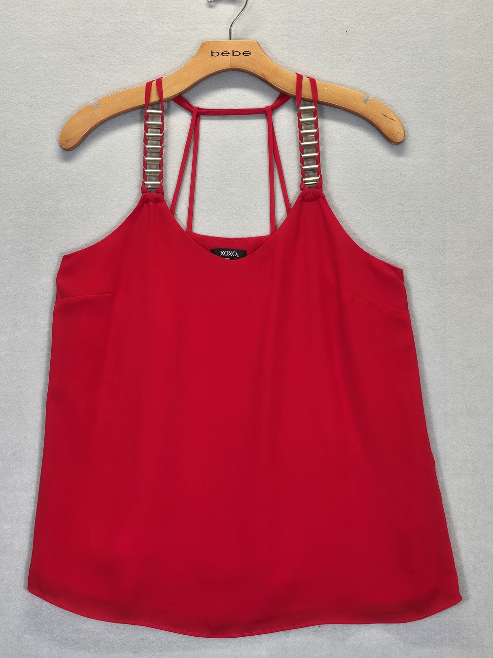 XOXO Red Sleeveless Blouse with Metal Link Straps – Size Medium
